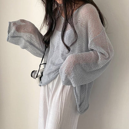 Netted Full Sleeve Loose Women's Jumper - Kawaiies - Adorable - Cute - Plushies - Plush - Kawaii