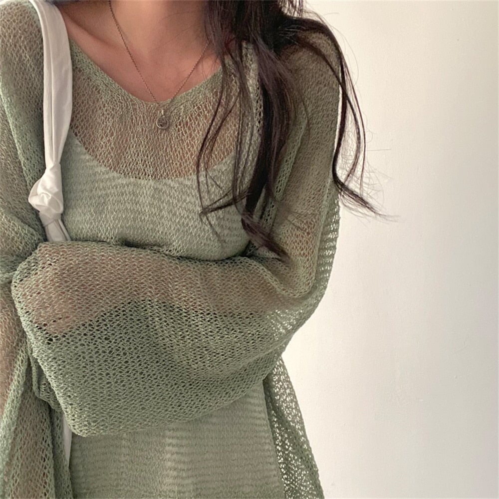 Netted Full Sleeve Loose Women's Jumper - Kawaiies - Adorable - Cute - Plushies - Plush - Kawaii