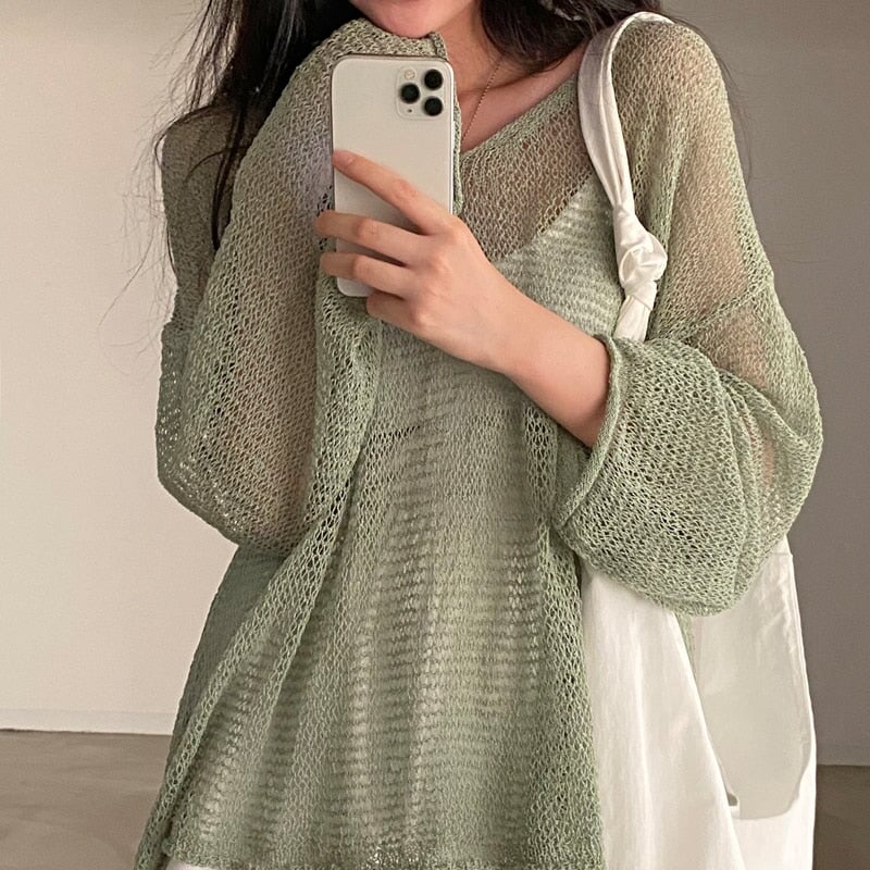 Netted Full Sleeve Loose Women's Jumper - Kawaiies - Adorable - Cute - Plushies - Plush - Kawaii