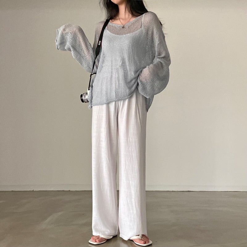 Netted Full Sleeve Loose Women's Jumper - Kawaiies - Adorable - Cute - Plushies - Plush - Kawaii