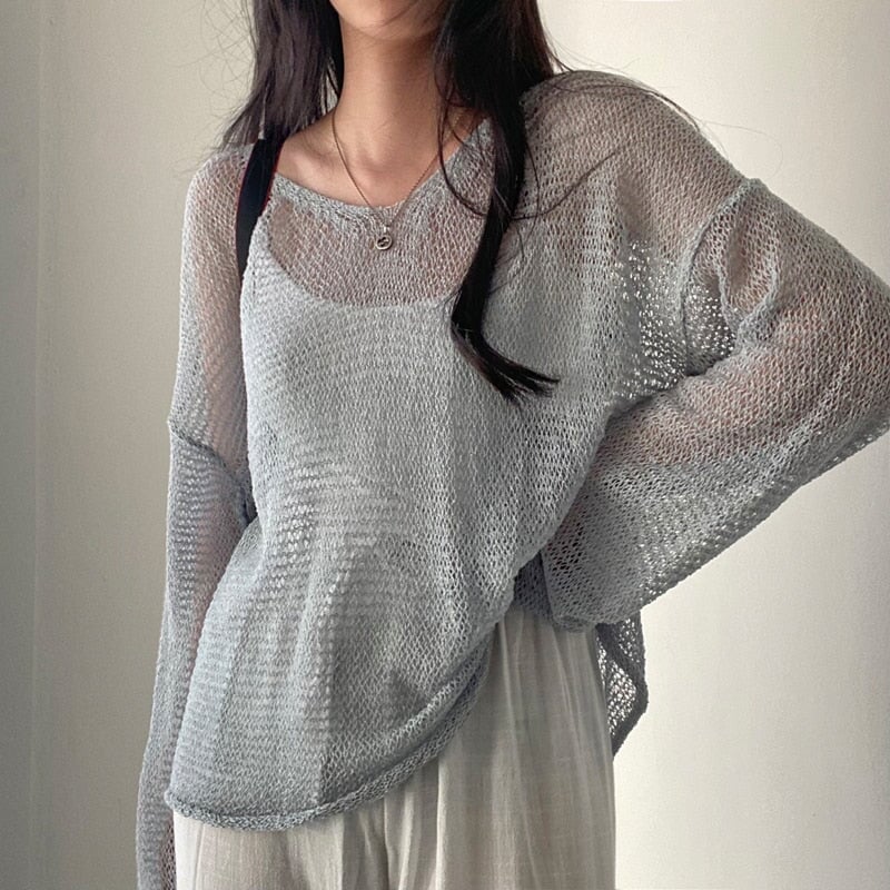 Netted Full Sleeve Loose Women's Jumper - Kawaiies - Adorable - Cute - Plushies - Plush - Kawaii