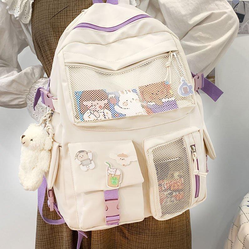 Mewaii® Nylon Study Besties Backpack with Bear Keychain
