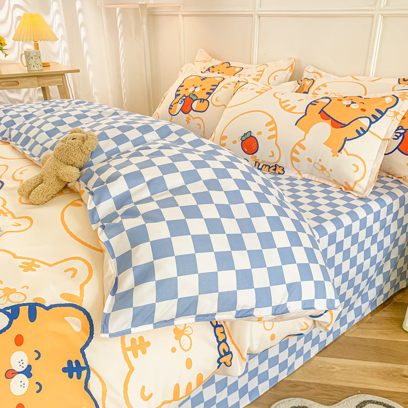 Orange Tiger & Blue Bear Bedding Set - Kawaiies - Adorable - Cute - Plushies - Plush - Kawaii