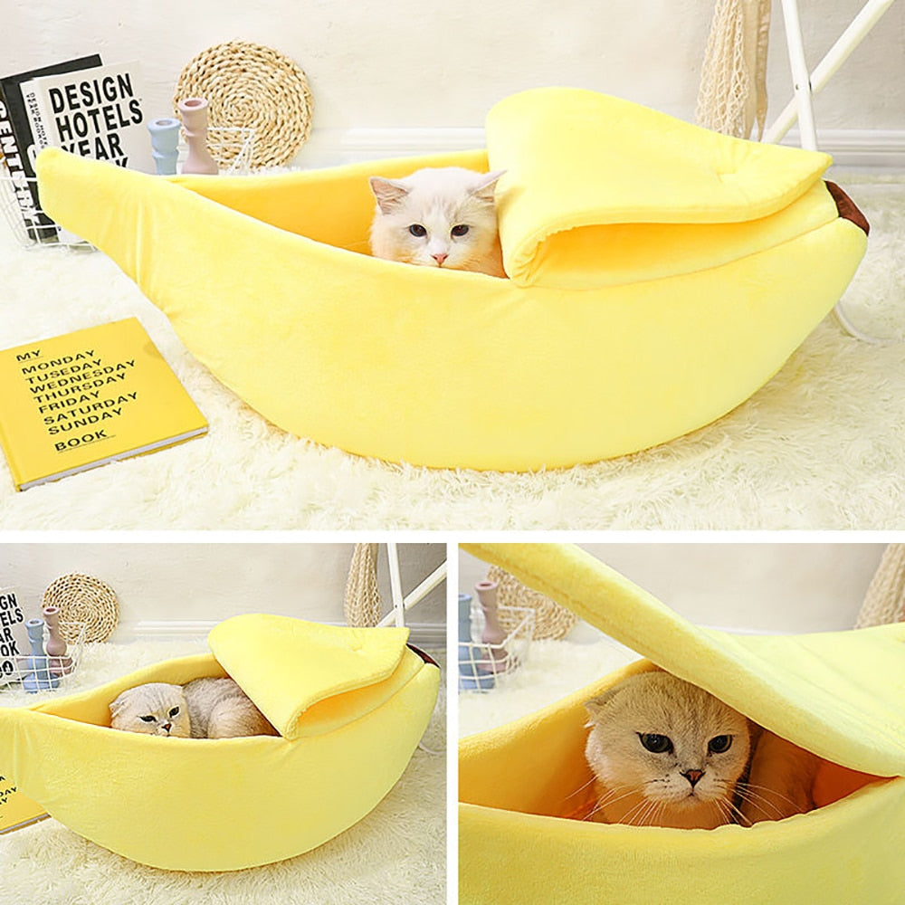 Pastel Banana Cat Dog Pet Bed House - Kawaiies - Adorable - Cute - Plushies - Plush - Kawaii