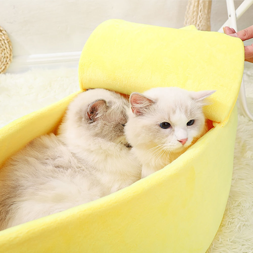 Pastel Banana Cat Dog Pet Bed House - Kawaiies - Adorable - Cute - Plushies - Plush - Kawaii