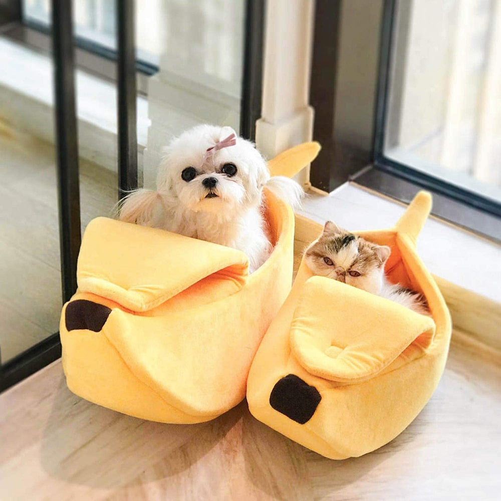 Pastel Banana Cat Dog Pet Bed House - Kawaiies - Adorable - Cute - Plushies - Plush - Kawaii