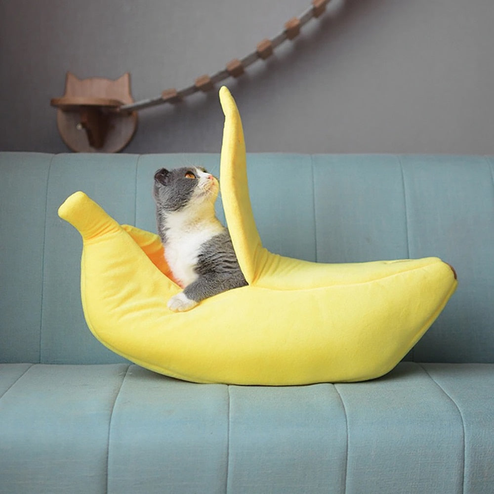 Pastel Banana Cat Dog Pet Bed House - Kawaiies - Adorable - Cute - Plushies - Plush - Kawaii