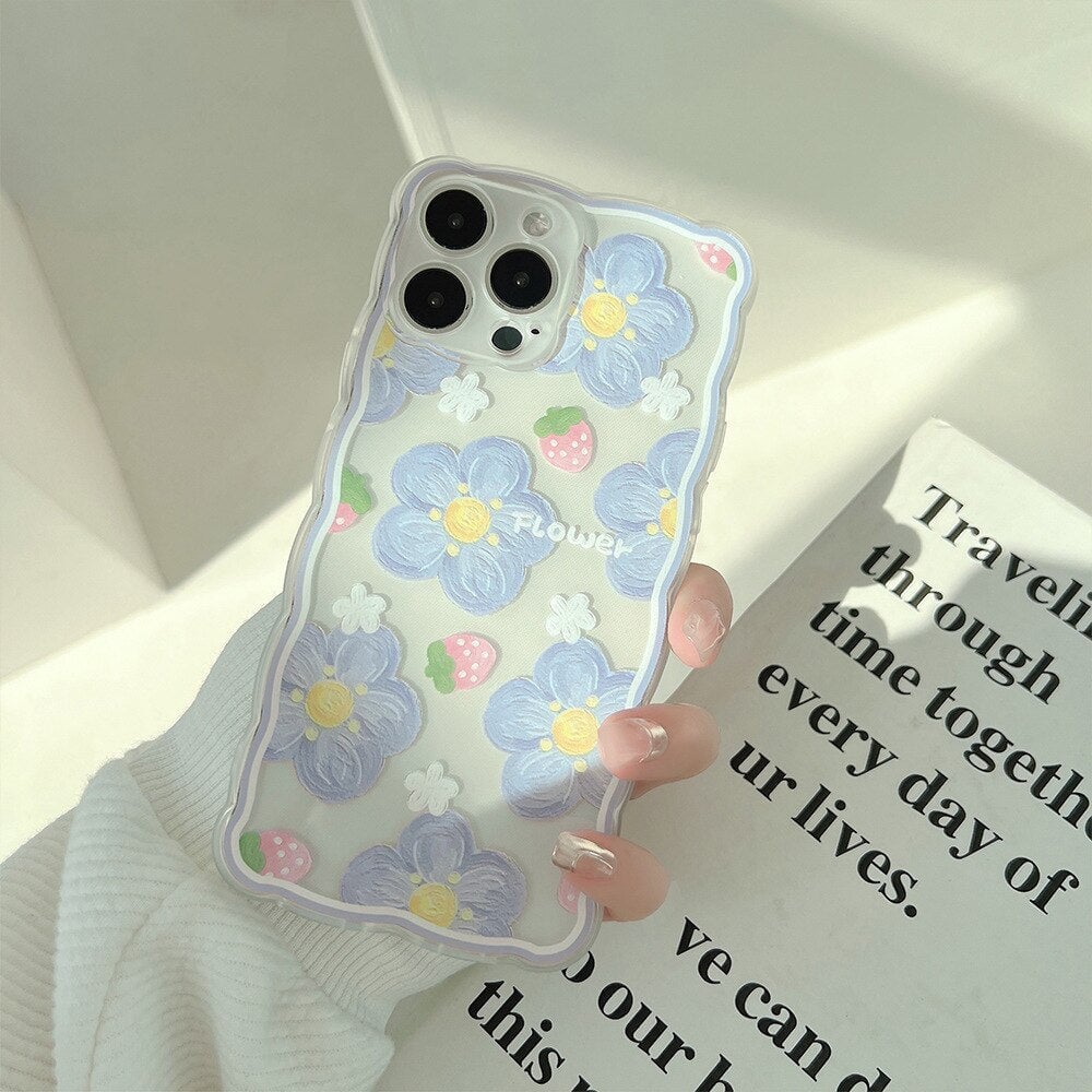 Pastel Blue Flower Strawberry iPhone Case - Kawaiies - Adorable - Cute - Plushies - Plush - Kawaii