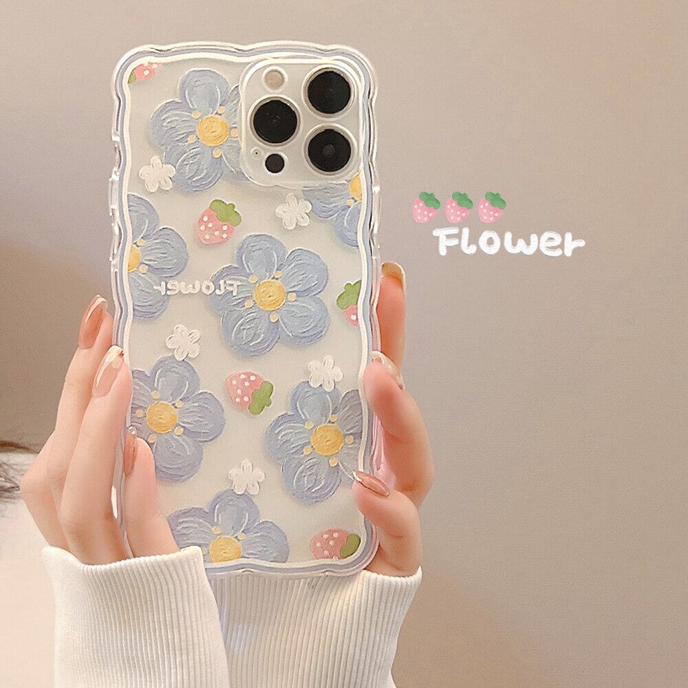 Pastel Blue Flower Strawberry iPhone Case - Kawaiies - Adorable - Cute - Plushies - Plush - Kawaii