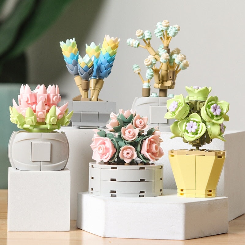 Pastel Flower Succulent Building Block Collection - Kawaiies - Adorable - Cute - Plushies - Plush - Kawaii