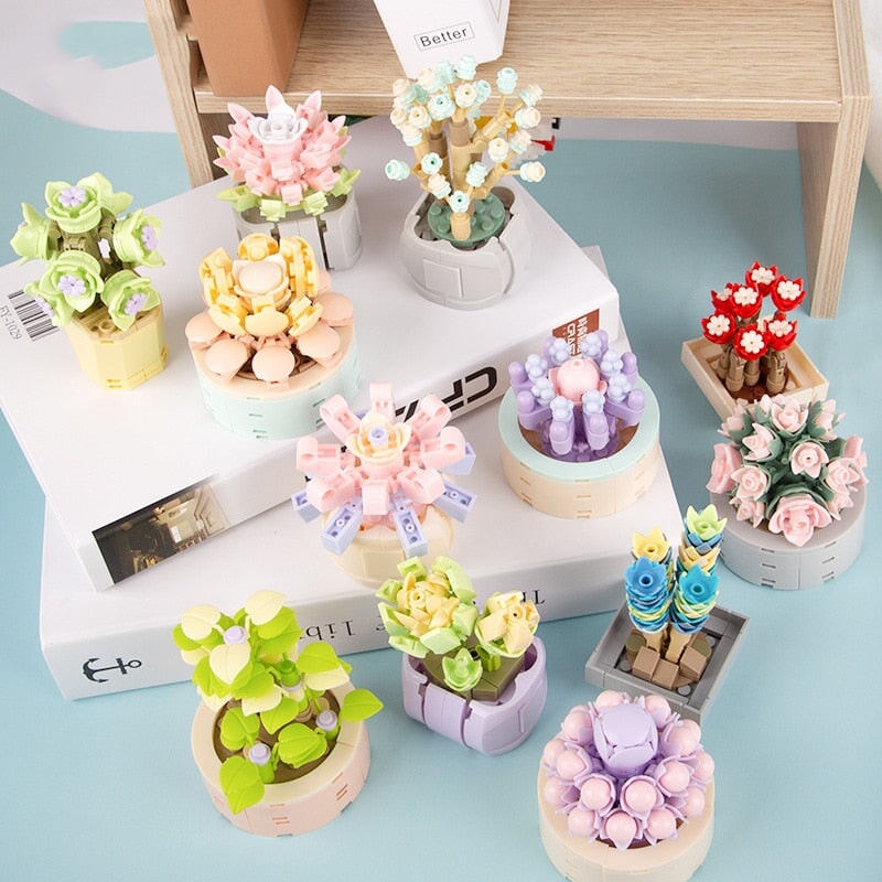 Pastel Flower Succulent Building Block Collection - Kawaiies - Adorable - Cute - Plushies - Plush - Kawaii