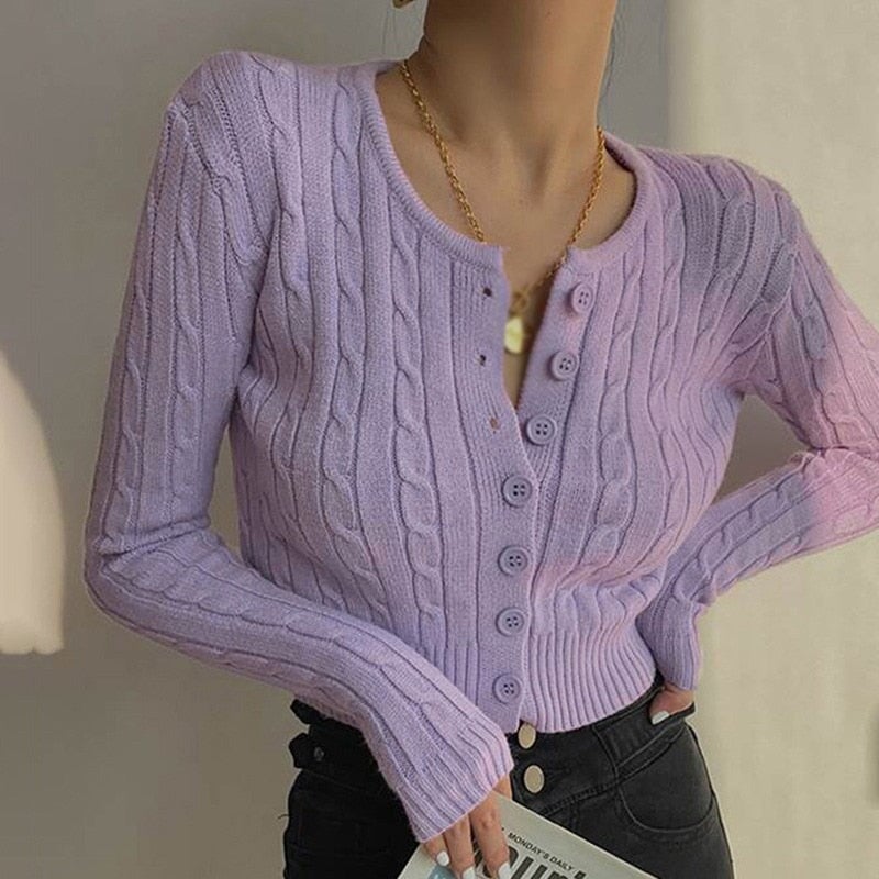 kawaiies-softtoys-plushies-kawaii-plush-Pastel Knitted Women's Buttoned Long Sleeve Cardigan | NEW Apparel Purple 
