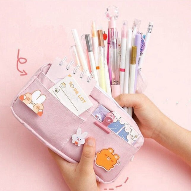 Pastel Pink Purple Green Blue Canvas Pencil Case - Kawaiies - Adorable - Cute - Plushies - Plush - Kawaii