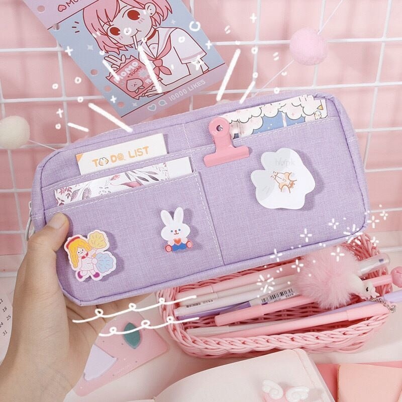 Pastel Pink Purple Green Blue Canvas Pencil Case – Kawaiies