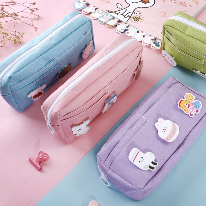 Pastel Pink Purple Green Blue Canvas Pencil Case - Kawaiies - Adorable - Cute - Plushies - Plush - Kawaii