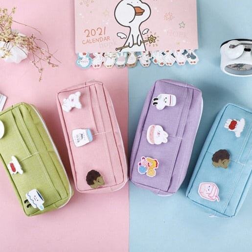 Pastel Pink Purple Green Blue Canvas Pencil Case - Kawaiies - Adorable - Cute - Plushies - Plush - Kawaii