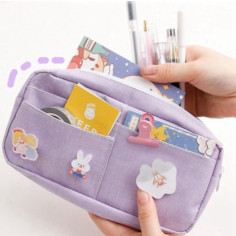 Pastel Pink Purple Green Blue Canvas Pencil Case - Kawaiies - Adorable - Cute - Plushies - Plush - Kawaii