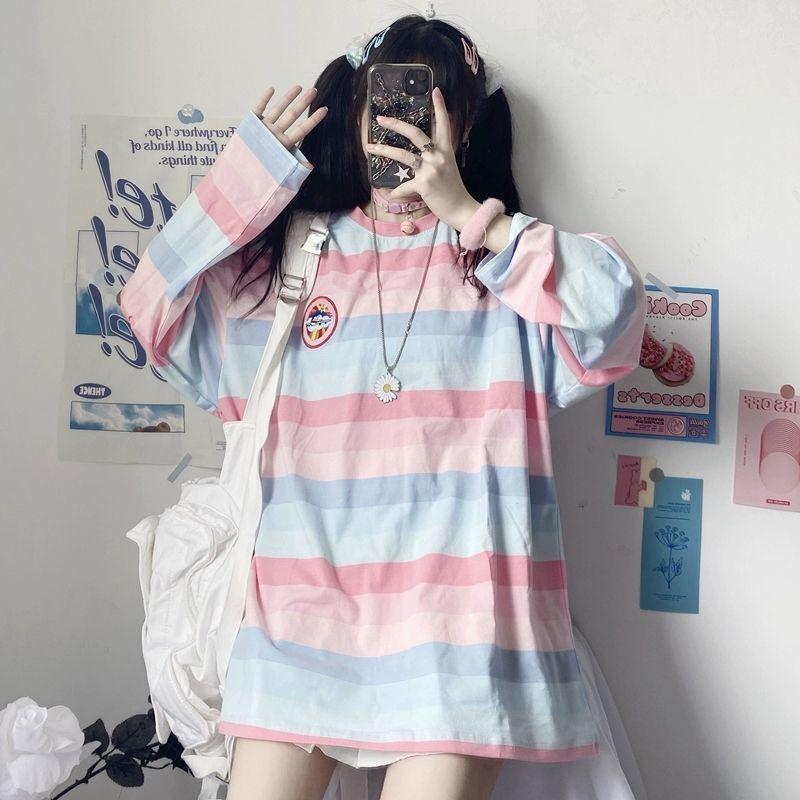 Pastel Rainbow Striped Long Sleeve Top - Kawaiies - Adorable - Cute - Plushies - Plush - Kawaii