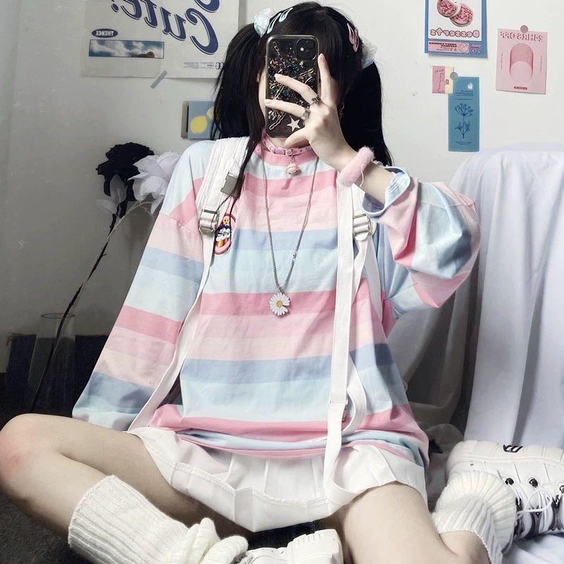 Pastel Rainbow Striped Long Sleeve Top - Kawaiies - Adorable - Cute - Plushies - Plush - Kawaii