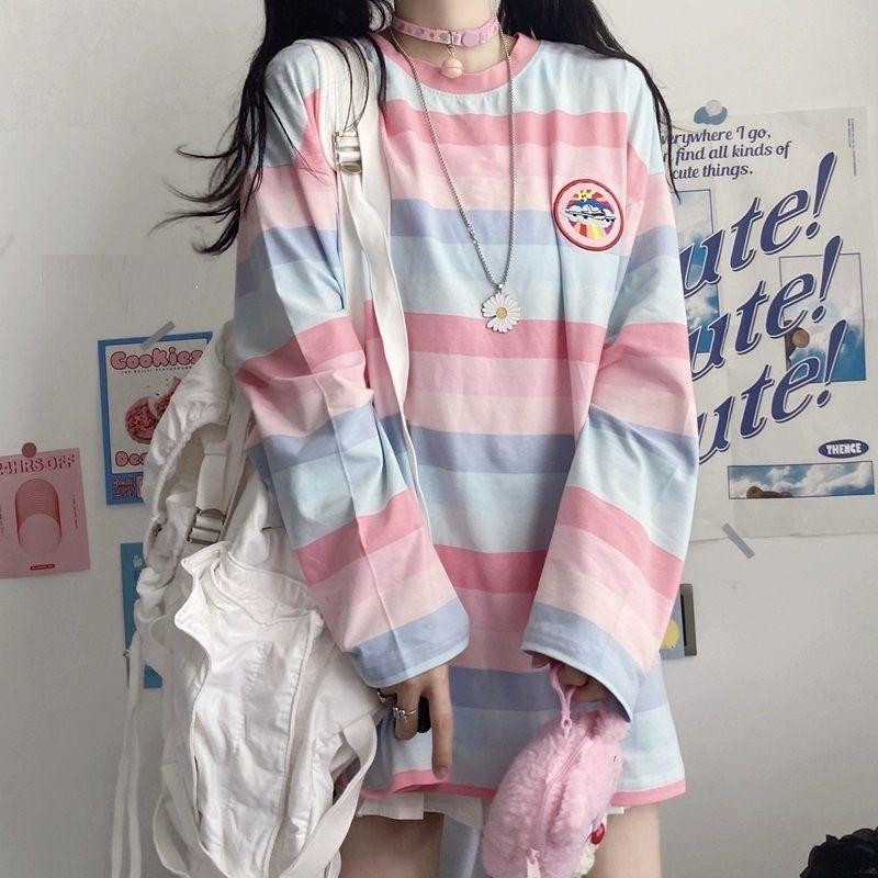 Pastel Rainbow Striped Long Sleeve Top - Kawaiies - Adorable - Cute - Plushies - Plush - Kawaii