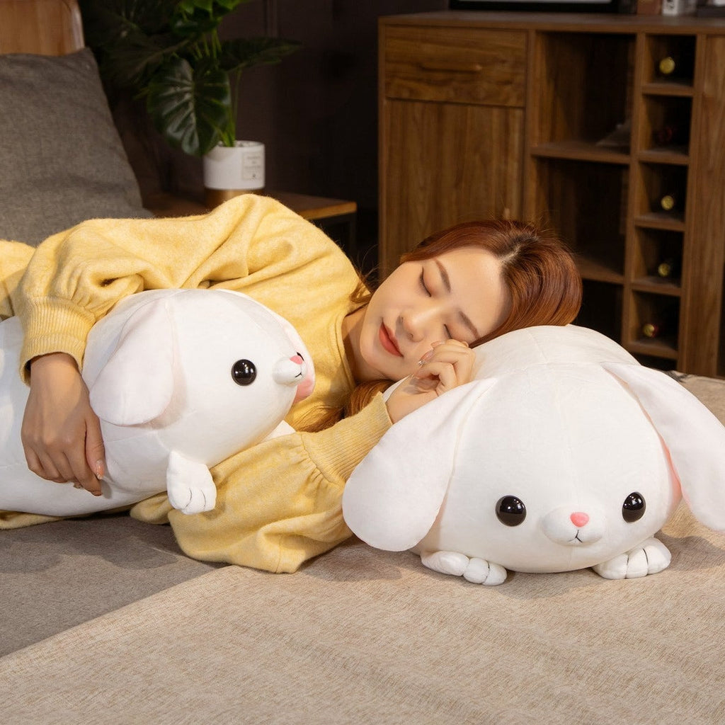 Pearls the Kawaii White Laying Bunny Plushie - Kawaiies - Adorable - Cute - Plushies - Plush - Kawaii