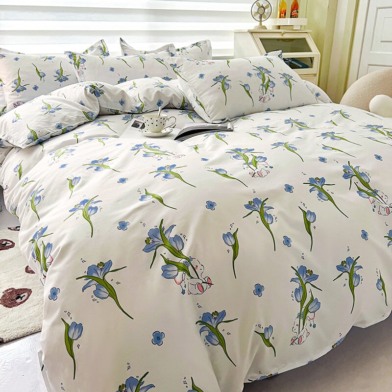 kawaiies-softtoys-plushies-kawaii-plush-Pink Blue Tulip Bunny Bedding Set | NEW Home Decor Blue Single 