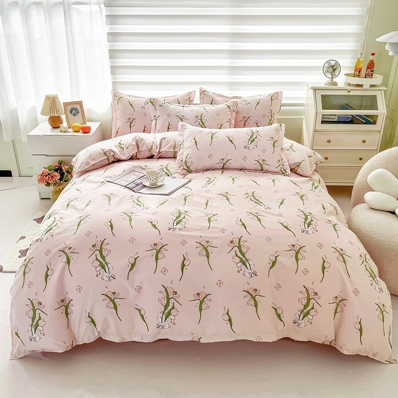 kawaiies-softtoys-plushies-kawaii-plush-Pink Blue Tulip Bunny Bedding Set | NEW Home Decor Pink Single 
