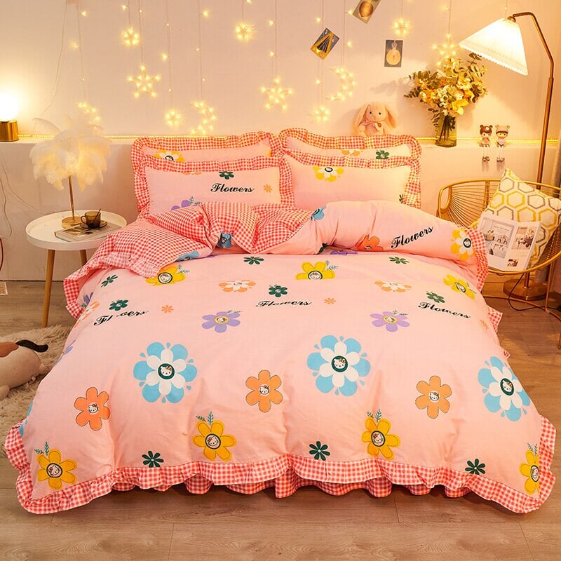 Pink Floral Bedding Set Collection with Bed Sheet –