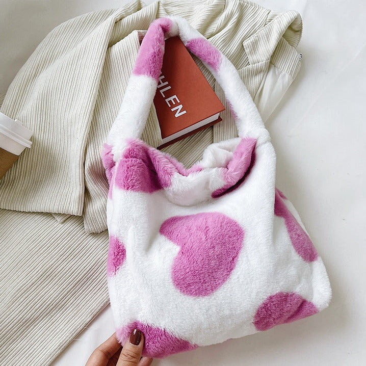 Pink Hearts Fluffy Tote Bag - Kawaiies - Adorable - Cute - Plushies - Plush - Kawaii