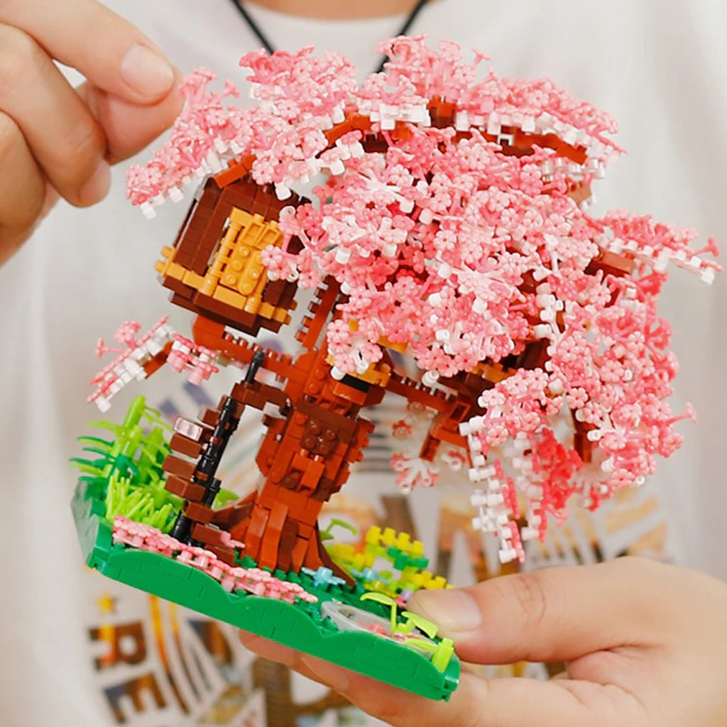 Pink Sakura Tree House Pond Nano Building Blocks - Kawaiies - Adorable - Cute - Plushies - Plush - Kawaii