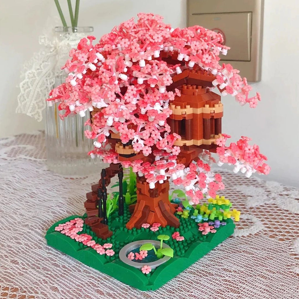 Pink Sakura Tree House Pond Nano Building Blocks - Kawaiies - Adorable - Cute - Plushies - Plush - Kawaii
