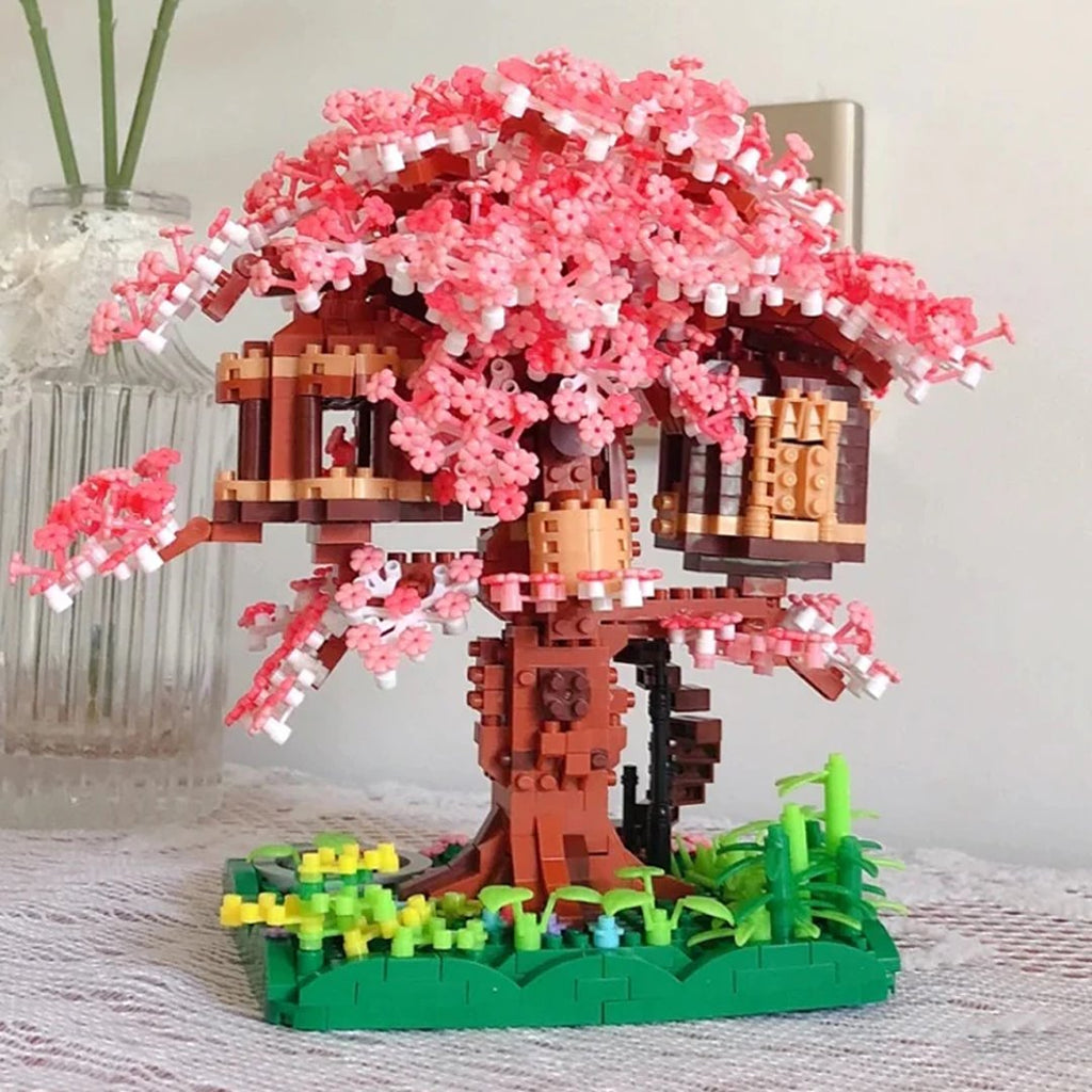 Pink Sakura Tree House Pond Nano Building Blocks - Kawaiies - Adorable - Cute - Plushies - Plush - Kawaii