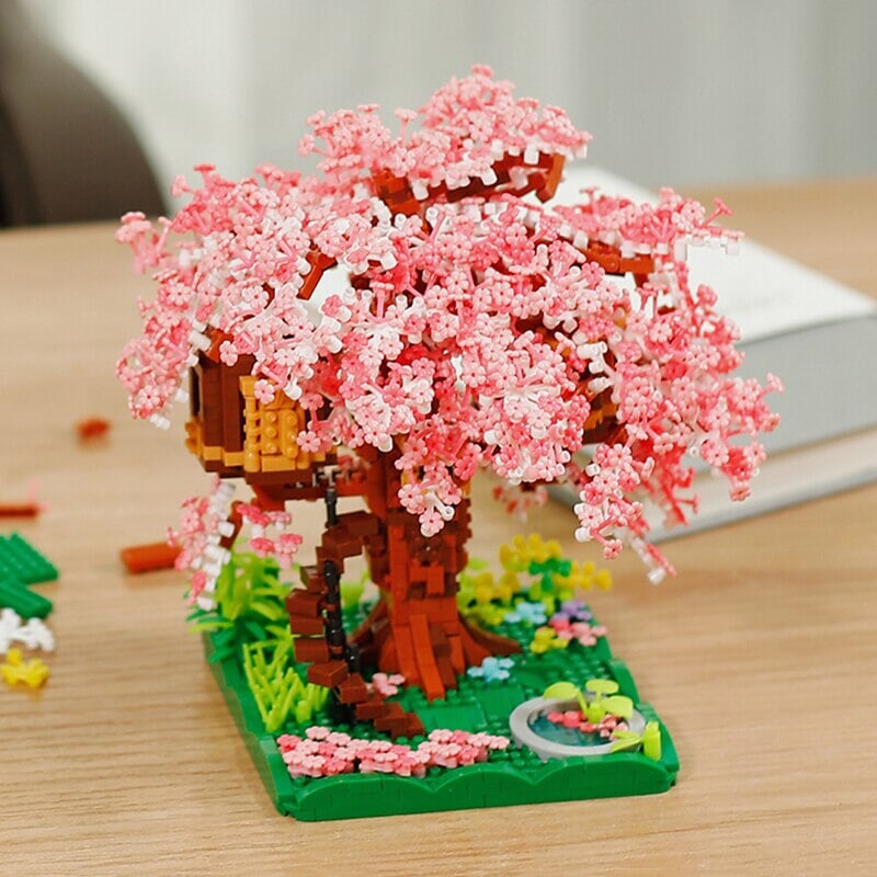 Pink Sakura Tree House Pond Nano Building Blocks - Kawaiies - Adorable - Cute - Plushies - Plush - Kawaii