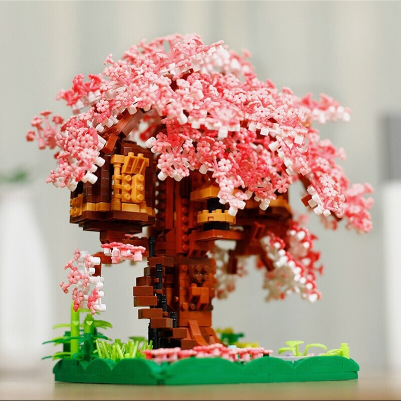 Pink Sakura Tree House Pond Nano Building Blocks - Kawaiies - Adorable - Cute - Plushies - Plush - Kawaii