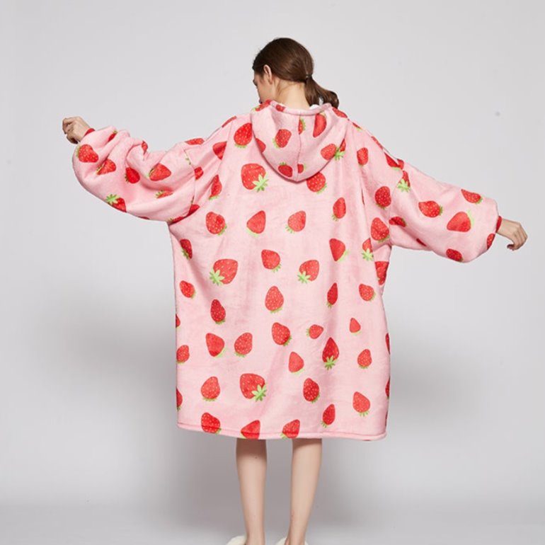 Pink Strawberries Oversized Thick Blanket Hoodie for Adult & Children - Kawaiies - Adorable - Cute - Plushies - Plush - Kawaii