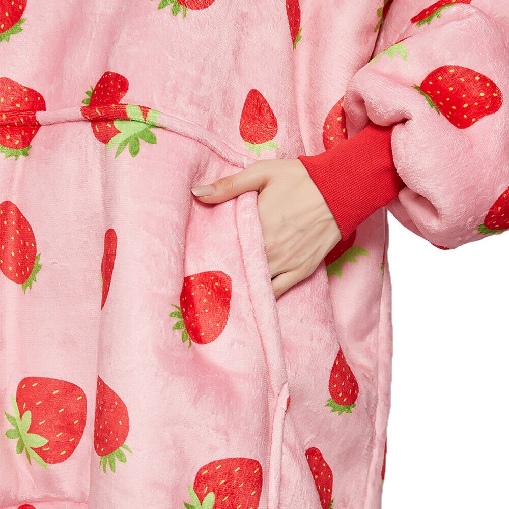 Pink Strawberries Oversized Thick Blanket Hoodie for Adult & Children - Kawaiies - Adorable - Cute - Plushies - Plush - Kawaii