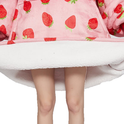 Pink Strawberries Oversized Thick Blanket Hoodie for Adult & Children - Kawaiies - Adorable - Cute - Plushies - Plush - Kawaii