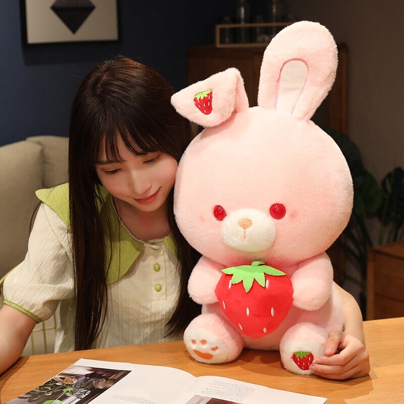 Pink Strawberry Bunny Rabbit Plush - Kawaiies - Adorable - Cute - Plushies - Plush - Kawaii