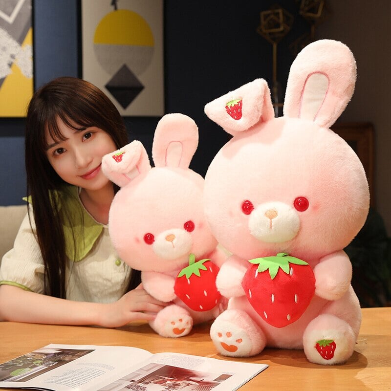 Pink Strawberry Bunny Rabbit Plush - Kawaiies - Adorable - Cute - Plushies - Plush - Kawaii
