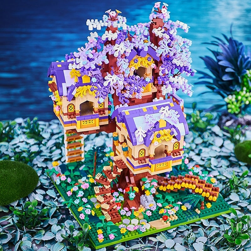 Purple Jacaranda Sakura Tree House Nano Building Blocks - Kawaiies - Adorable - Cute - Plushies - Plush - Kawaii