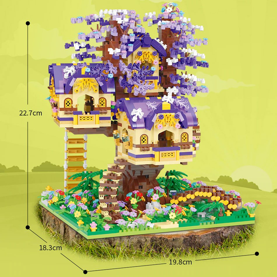 Purple Jacaranda Sakura Tree House Nano Building Blocks - Kawaiies - Adorable - Cute - Plushies - Plush - Kawaii