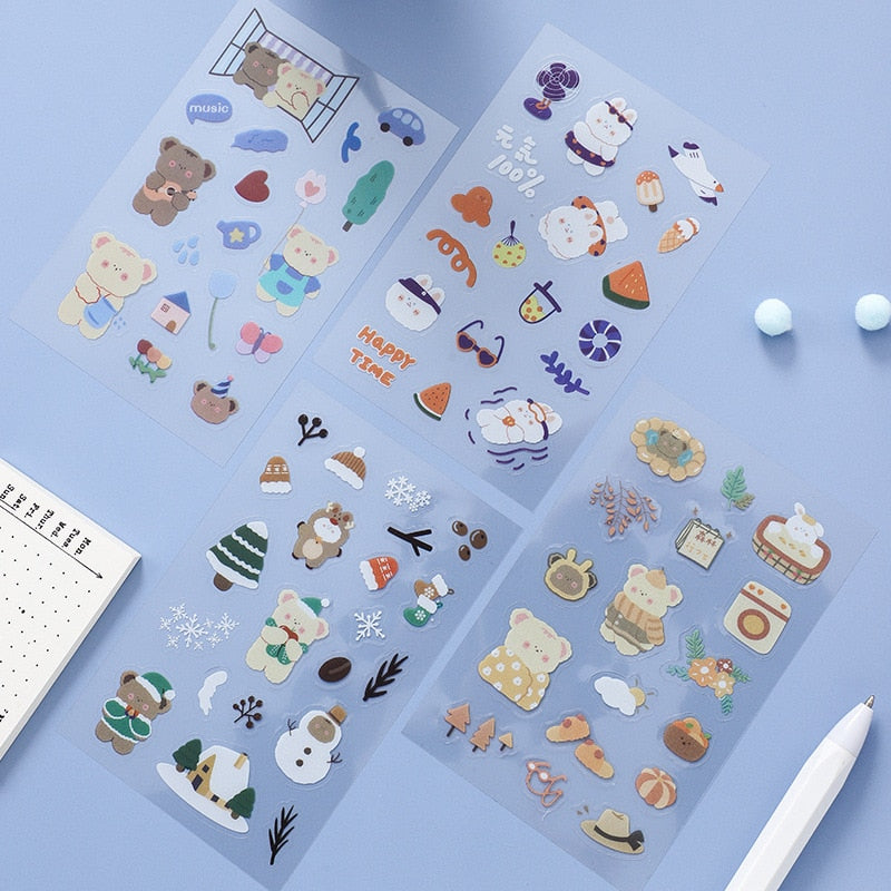 Rabbit and Bear Adventures Stickers Set - Kawaiies - Adorable - Cute - Plushies - Plush - Kawaii