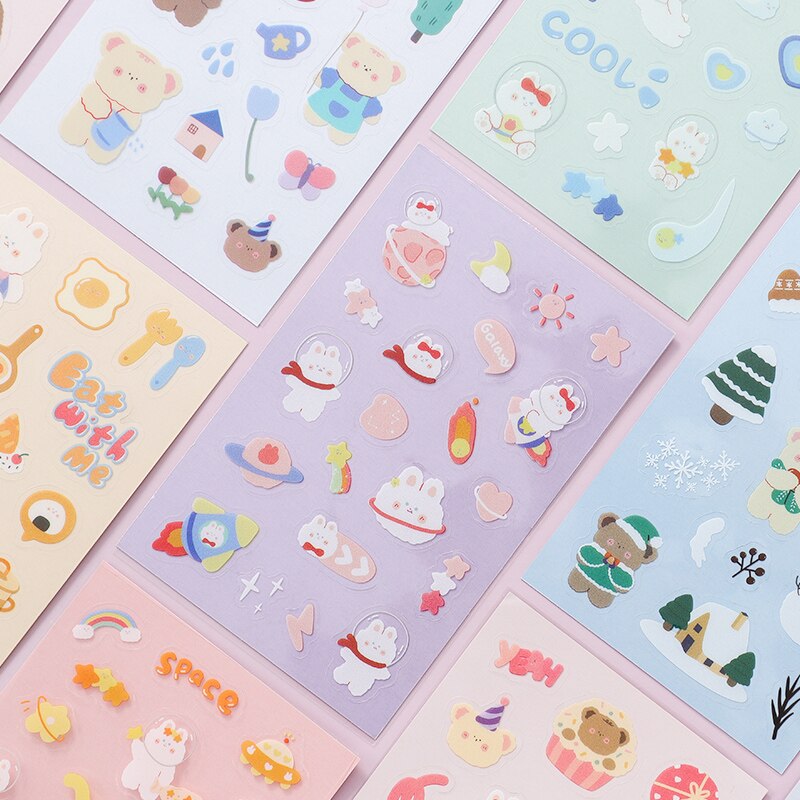 Kawaii Animal Journal Sticker Flakes, Cute Bear Adventure Decorative Sticker  Flakes 