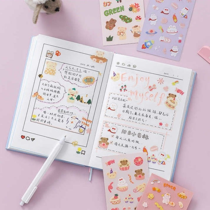 Rabbit and Bear Adventures Stickers Set - Kawaiies - Adorable - Cute - Plushies - Plush - Kawaii