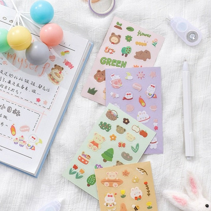 Rabbit and Bear Adventures Stickers Set - Kawaiies - Adorable - Cute - Plushies - Plush - Kawaii