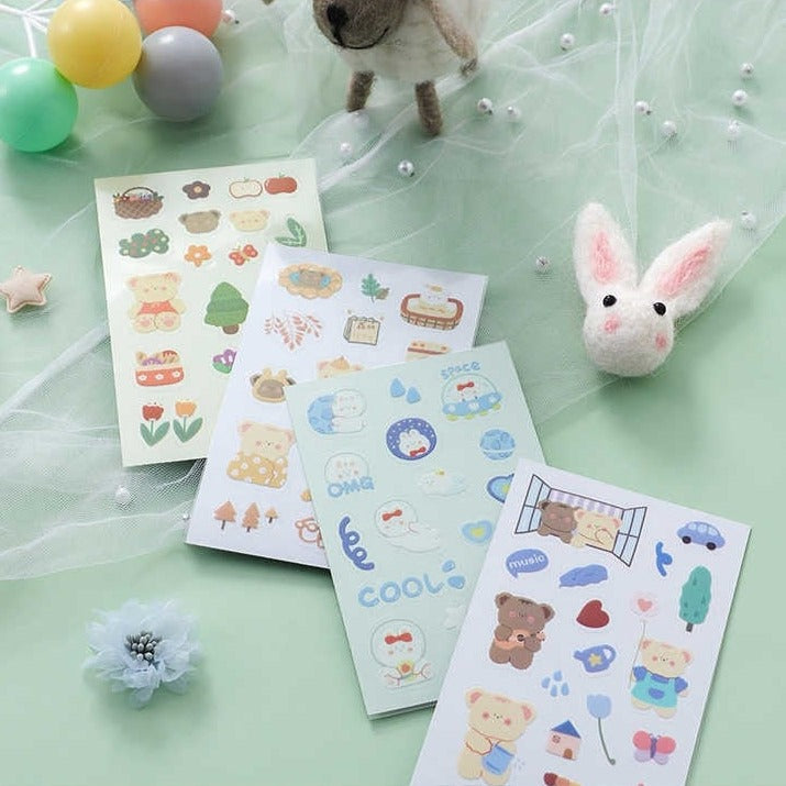 Rabbit and Bear Adventures Stickers Set - Kawaiies - Adorable - Cute - Plushies - Plush - Kawaii