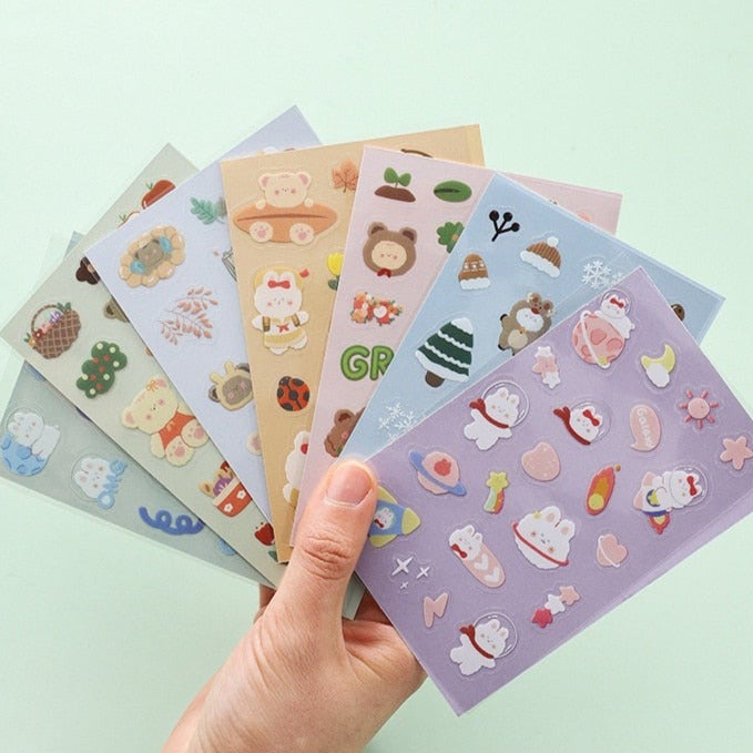 Rabbit and Bear Adventures Stickers Set - Kawaiies - Adorable - Cute - Plushies - Plush - Kawaii