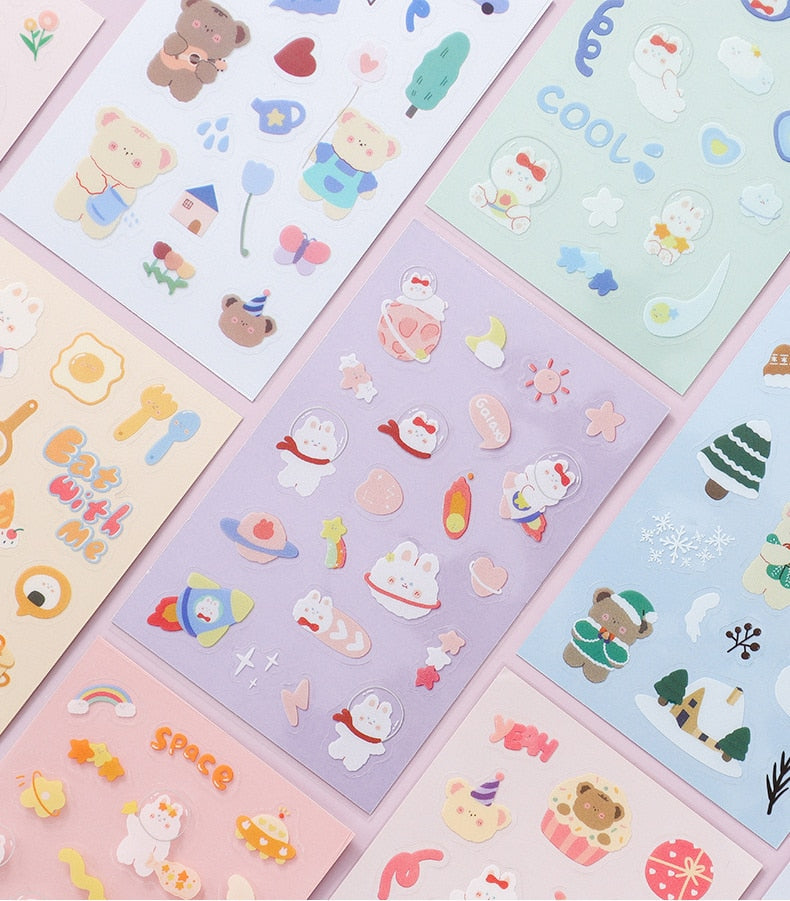 Rabbit and Bear Adventures Stickers Set - Kawaiies - Adorable - Cute - Plushies - Plush - Kawaii