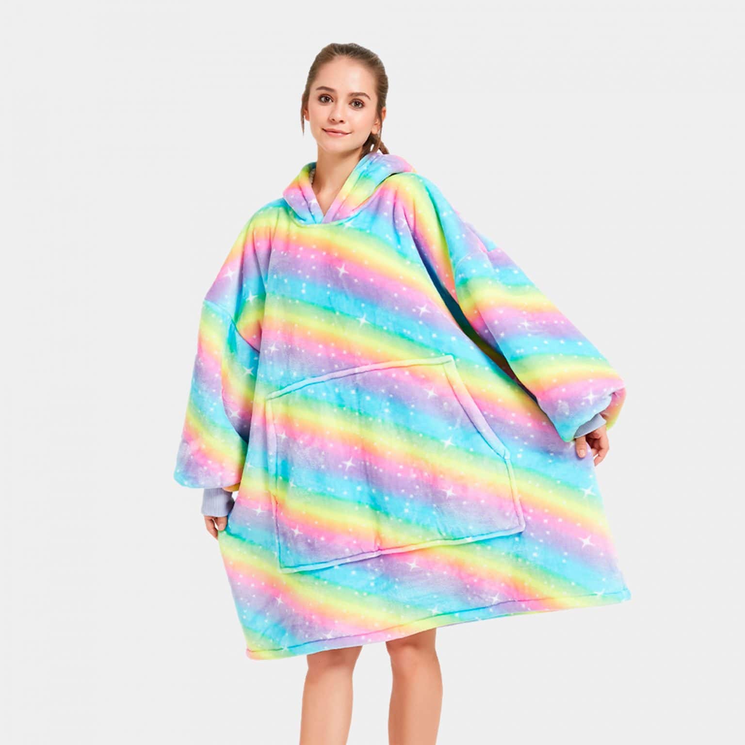 Rainbow Oversized Thick Blanket Hoodie – Kawaiies