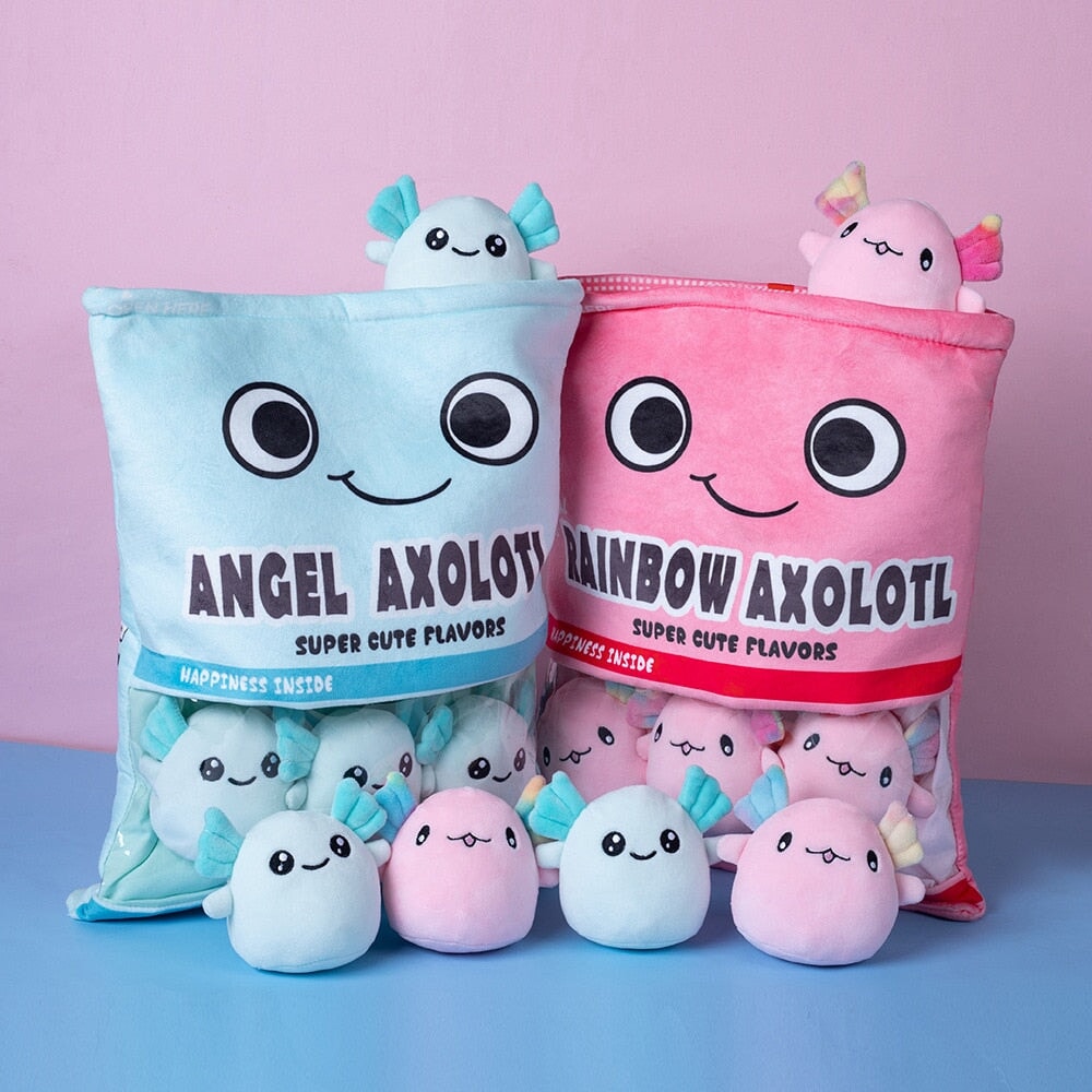 kawaiies-softtoys-plushies-kawaii-plush-Rainbow Pink Blue Axolotl Candy Bag Plushies | NEW Soft toy 